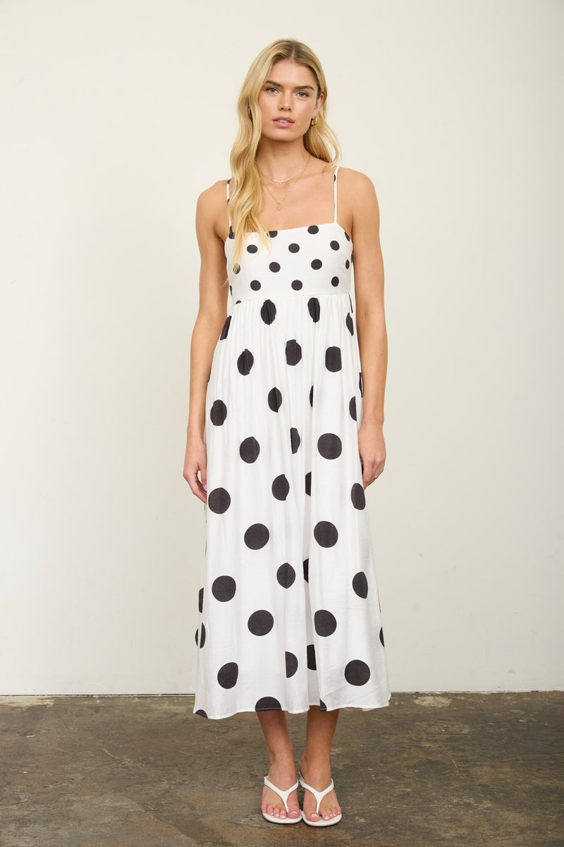 strikingly cute polka dot empire waist midi dress