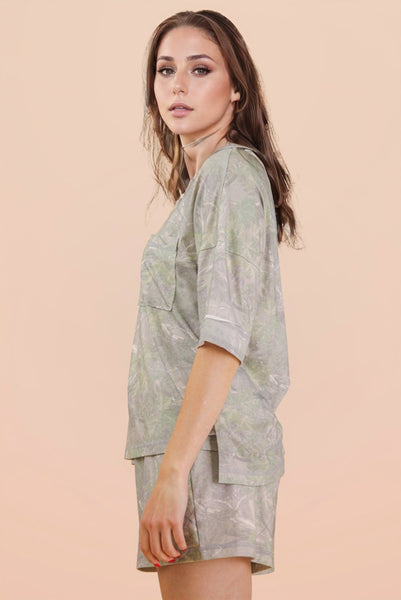 stolen moments camo top + short set | olive