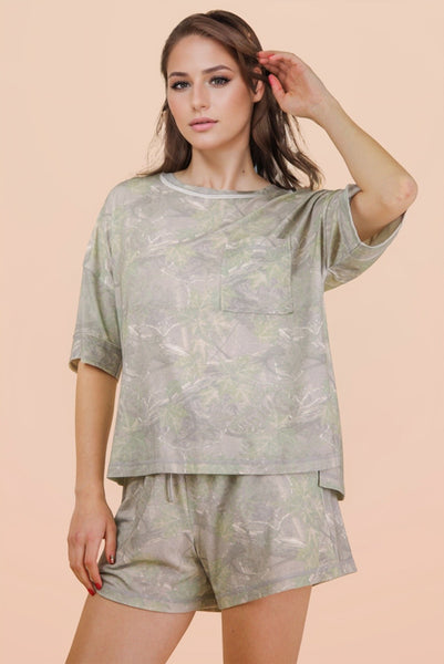 stolen moments camo top + short set | olive