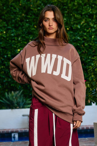 wwjd + amen reversible mockneck sweatshirt | brown + cream