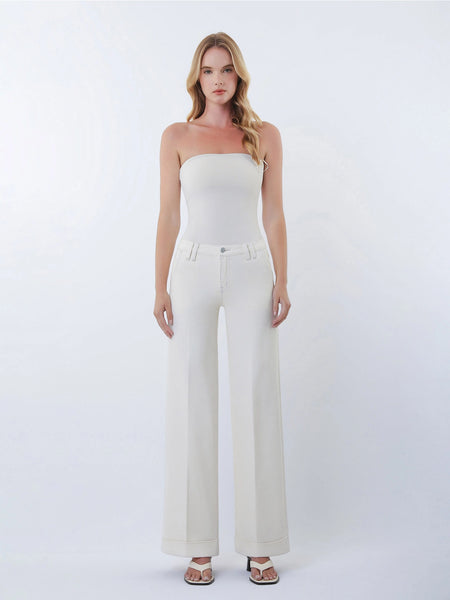 greer mid rise cuffed wide leg trouser jeans | ecru
