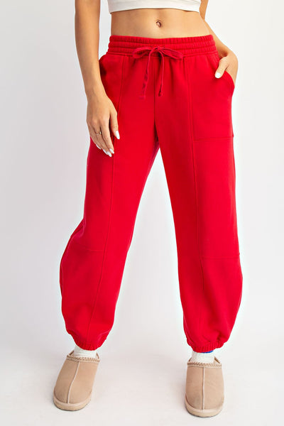 softly stated fleece cocoon joggers | true red