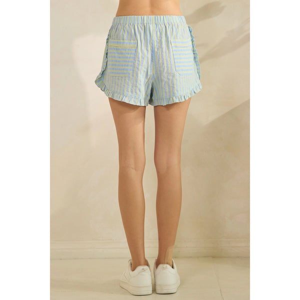 easy moments boho stripe ruffle shorts | blue + lime