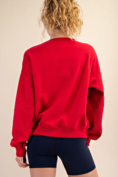 softly stated french terry pullover | true red