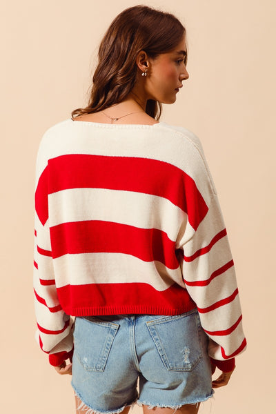 everything aligned striped knit sweater | red + ivory