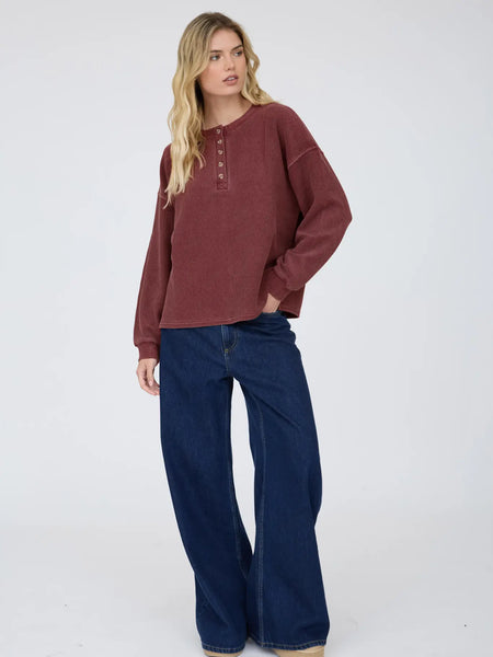 carry on your way washed ribbed henley | burgundy