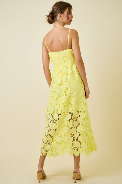 sunlit getaway floral lace midi dress | lemon