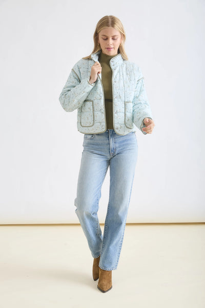 unending warmth quilted floral puffer jacket | sage