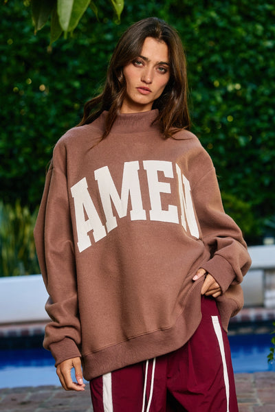 wwjd + amen reversible mockneck sweatshirt | brown + cream