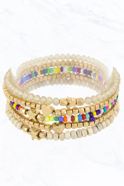 set of five beaded bracelets | multi