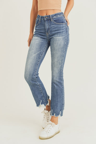 margo high-rise frayed hem ankle flare jeans | medium wash