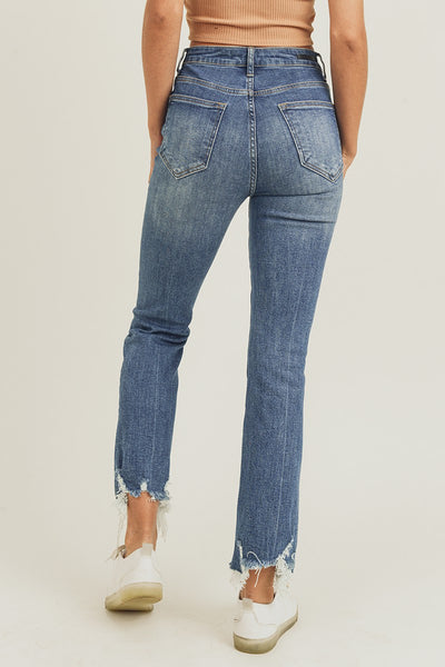 margo high-rise frayed hem ankle flare jeans | medium wash