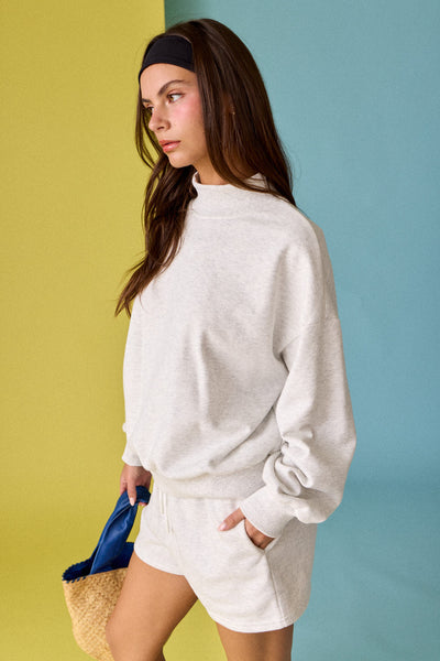 a step ahead mock neck sweater + short set | white melange