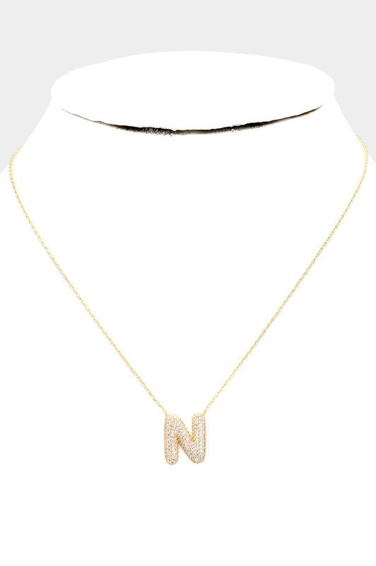 14k pave bubble initial necklace | gold dipped