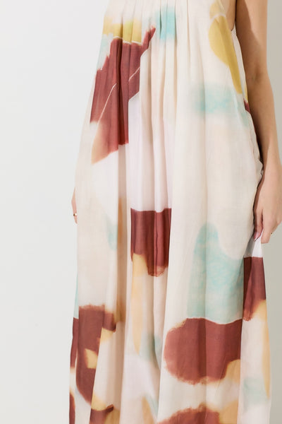perfectly grounded printed shoulder tie maxi dress | red multi