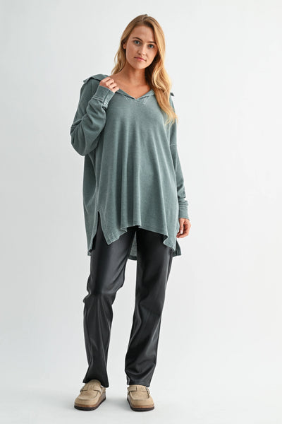 push the limits oversized waffle knit top | silky pine