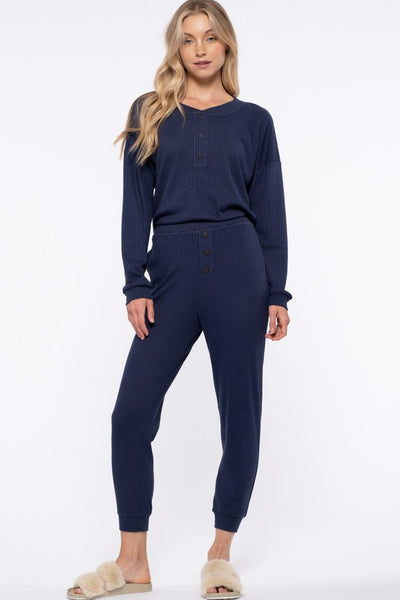down for anything waffle knit top | navy