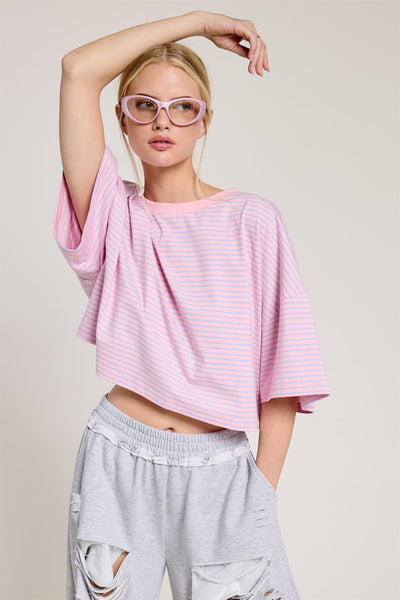 catch my drift oversized striped top | pink multi