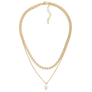 layered chain link necklace + pearl | gold