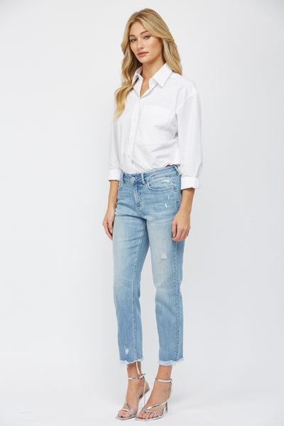 lauren mid-rise cigarette crop jeans | powder blue