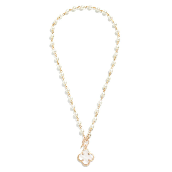 pearl studded clover pendant necklace | gold