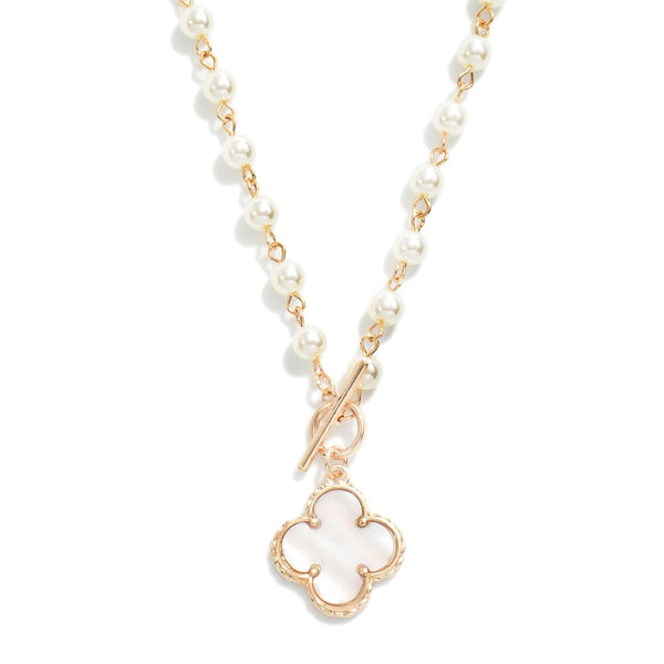 pearl studded clover pendant necklace | gold