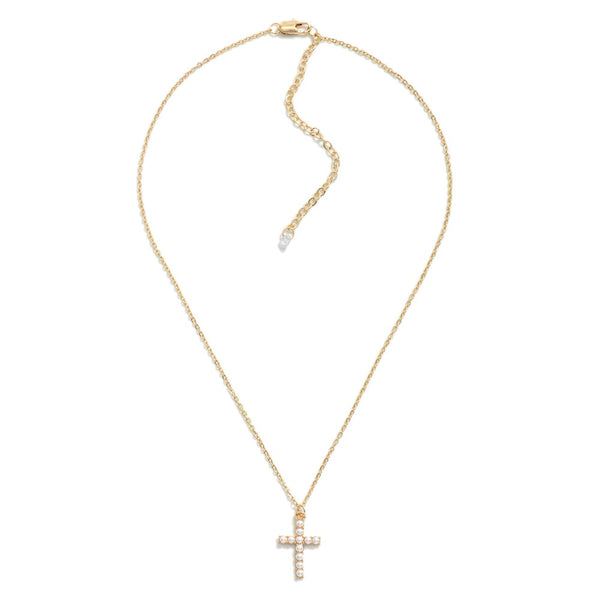 dainty pearl cross necklace | gold