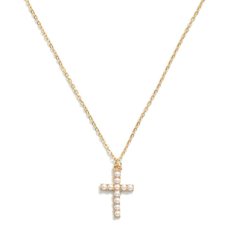 dainty pearl cross necklace | gold