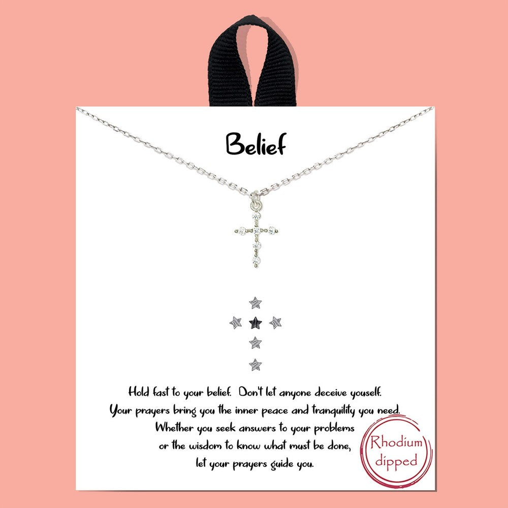 message card necklace | belief, silver