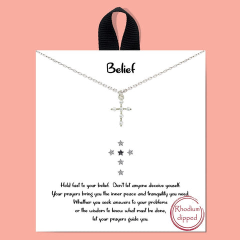 message card necklace | belief, silver