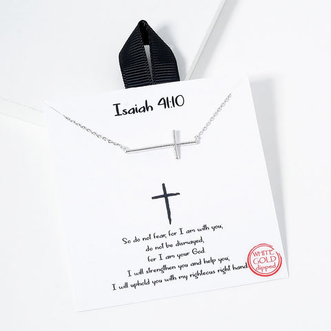 message card necklace | Isiah 41:10, silver