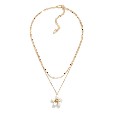 pearl flower pendant layered necklace | white