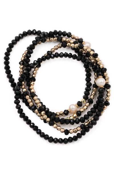 beaded pearl bracelet set | black