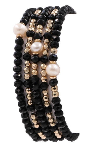 beaded pearl bracelet set | black