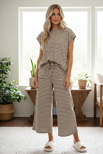 where you feel free striped set | taupe + cream