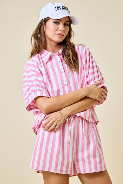 bound to be striped top + short set | pink