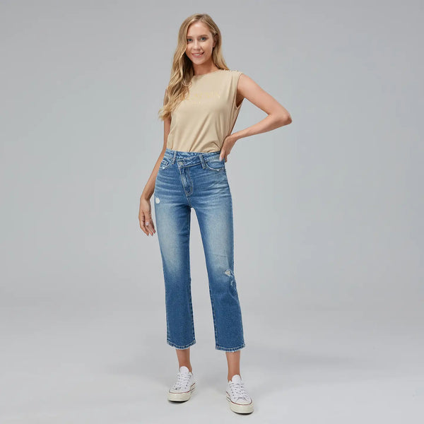saylor high rise straight leg jeans | medium wash