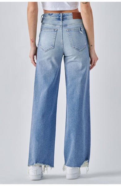 logan high-rise distressed dad jeans | light wash