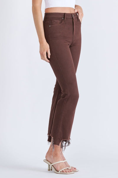 oakley frayed cropped flare jeans | chocolate