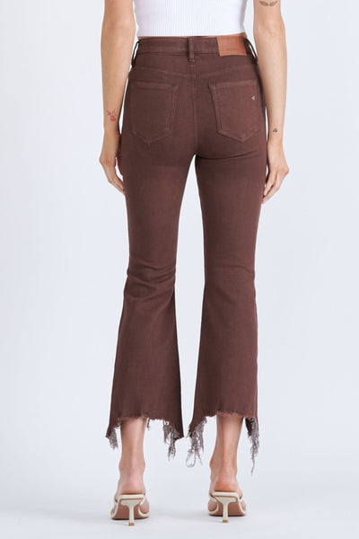 oakley frayed cropped flare jeans | chocolate