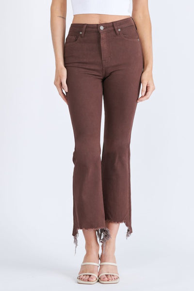 oakley frayed cropped flare jeans | chocolate