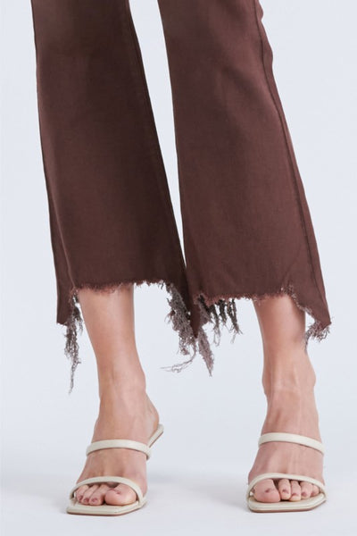 oakley frayed cropped flare jeans | chocolate