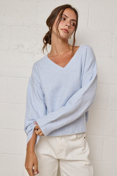 in the meantime brushed knit sweater | powder blue