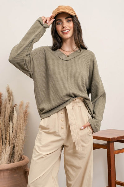 casual crush ribbed top | light olive