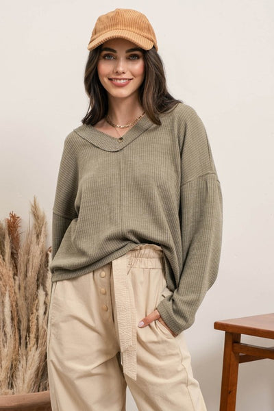 casual crush ribbed top | light olive