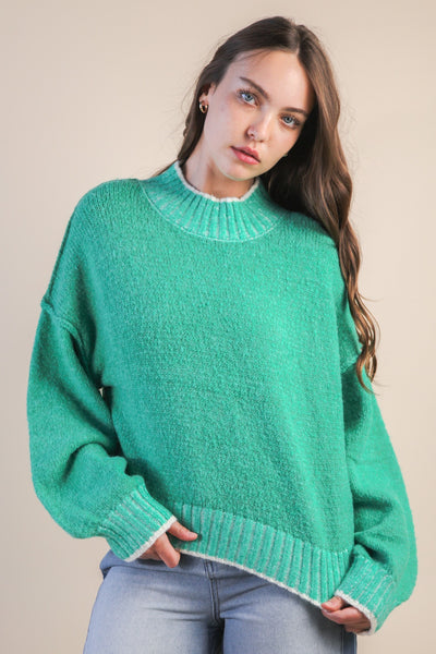 never let you down mock neck sweater | green