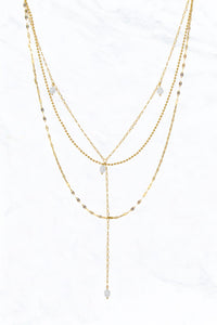 triple layer pearl drop necklace | gold