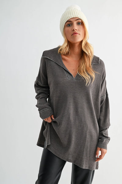 push the limits oversized waffle knit top | espresso