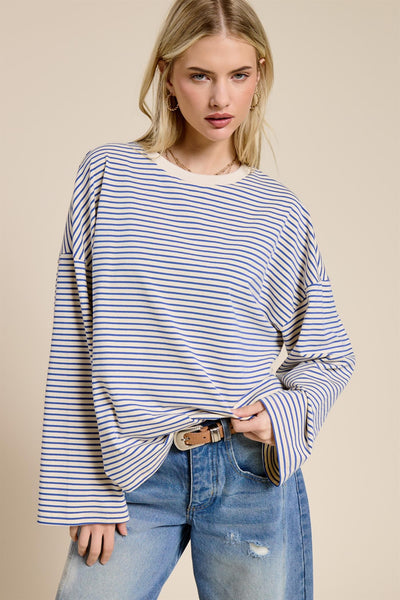 say you will oversized striped top | marine