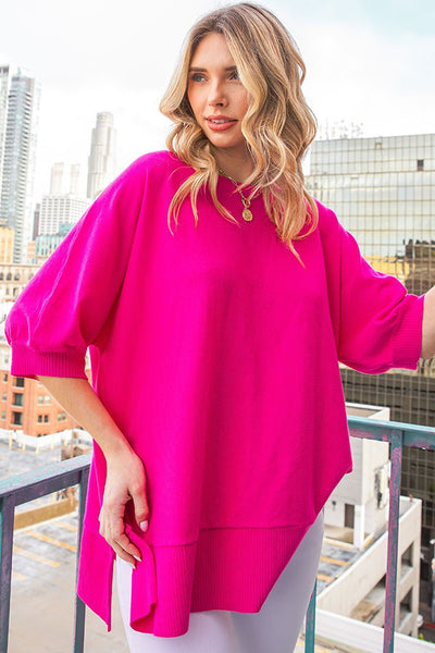 burst your bubble knit top | fuchsia